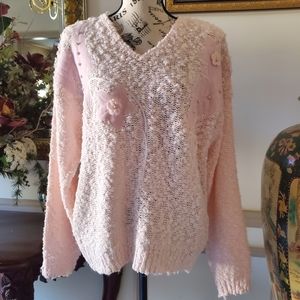 Vintage Pastel Pink Floral Applique Sweater